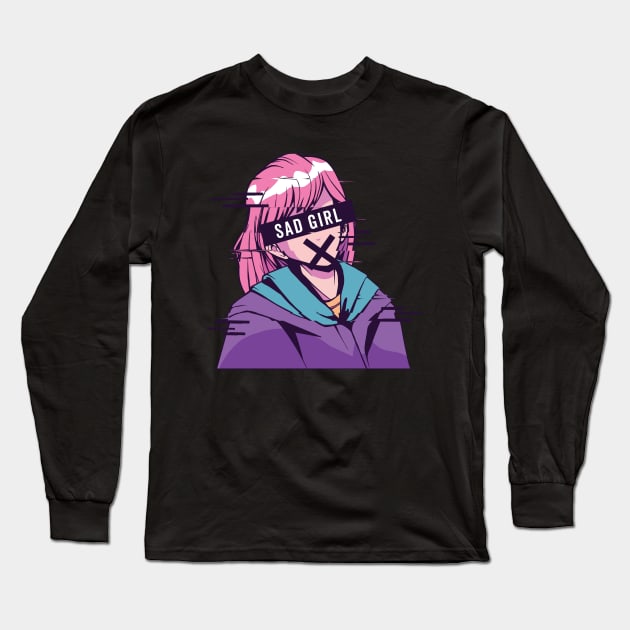 Sad Anime Girl Long Sleeve T-Shirt by OnepixArt